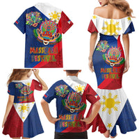Philippines MassKara Family Matching Mermaid Dress and Hawaiian Shirt Filipino Carnival Mask and Polynesian Pattern - Wonder Print Shop