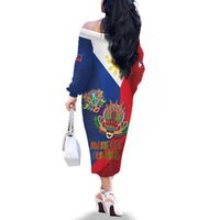 Philippines MassKara Family Matching Off The Shoulder Long Sleeve Dress and Hawaiian Shirt Filipino Carnival Mask and Polynesian Pattern - Wonder Print Shop