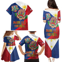 Philippines MassKara Family Matching Puletasi and Hawaiian Shirt Filipino Carnival Mask and Polynesian Pattern - Wonder Print Shop