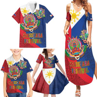 Philippines MassKara Family Matching Summer Maxi Dress and Hawaiian Shirt Filipino Carnival Mask and Polynesian Pattern - Wonder Print Shop