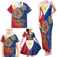 Philippines MassKara Family Matching Tank Maxi Dress and Hawaiian Shirt Filipino Carnival Mask and Polynesian Pattern - Wonder Print Shop