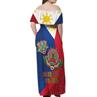 Philippines MassKara Off Shoulder Maxi Dress Filipino Carnival Mask and Polynesian Pattern - Wonder Print Shop