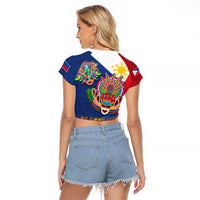 Philippines MassKara Raglan Cropped T Shirt Filipino Carnival Mask and Polynesian Pattern - Wonder Print Shop