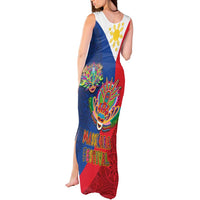 Philippines MassKara Tank Maxi Dress Filipino Carnival Mask and Polynesian Pattern - Wonder Print Shop