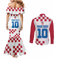 Custom Croatia Football 2024 Go Champion Couples Matching Mermaid Dress and Long Sleeve Button Shirt