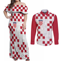 Custom Croatia Football 2024 Go Champion Couples Matching Off Shoulder Maxi Dress and Long Sleeve Button Shirt - Wonder Print Shop
