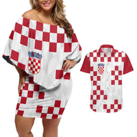 Custom Croatia Football 2024 Go Champion Couples Matching Off Shoulder Short Dress and Hawaiian Shirt - Wonder Print Shop