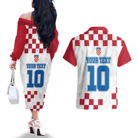 Custom Croatia Football 2024 Go Champion Couples Matching Off The Shoulder Long Sleeve Dress and Hawaiian Shirt - Wonder Print Shop