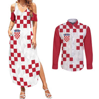 Custom Croatia Football 2024 Go Champion Couples Matching Summer Maxi Dress and Long Sleeve Button Shirt - Wonder Print Shop