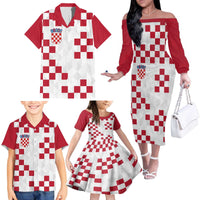 Custom Croatia Football 2024 Go Champion Family Matching Off The Shoulder Long Sleeve Dress and Hawaiian Shirt - Wonder Print Shop