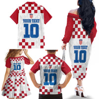 Custom Croatia Football 2024 Go Champion Family Matching Off The Shoulder Long Sleeve Dress and Hawaiian Shirt - Wonder Print Shop