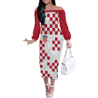 Custom Croatia Football 2024 Go Champion Off The Shoulder Long Sleeve Dress - Wonder Print Shop