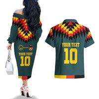 Custom Germany Football 2024 Go Champion Couples Matching Off The Shoulder Long Sleeve Dress and Hawaiian Shirt Design 90s Style Away Color - Wonder Print Shop