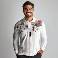 Japan Football Custom Long Sleeve Polo Shirt Colors Beyond Horizon Sashiko Effect White Version