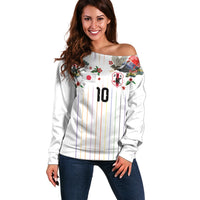 Japan Football Custom Off Shoulder Sweater Colors Beyond Horizon Sashiko Effect White Version