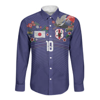 Japan Football Custom Long Sleeve Button Shirt Japanese Culture with Sashiko Effect