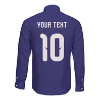 Japan Football Custom Long Sleeve Button Shirt Japanese Culture with Sashiko Effect