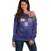 Japan Football Custom Off Shoulder Sweater Japanese Culture with Sashiko Effect