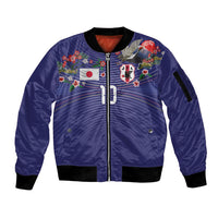 Japan Football Custom Sleeve Zip Bomber Jacket Japanese Culture with Sashiko Effect