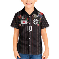 Japan Football Custom Kid Hawaiian Shirt Colors Beyond Horizon Sashiko Effect Black Version