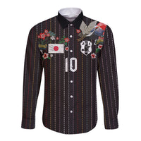 Japan Football Custom Long Sleeve Button Shirt Colors Beyond Horizon Sashiko Effect Black Version