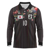 Japan Football Custom Long Sleeve Polo Shirt Colors Beyond Horizon Sashiko Effect Black Version