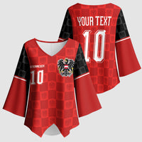 Austria Football Custom Kimono Sleeve Blouse Bundesadler Red Checkerboard Eagle
