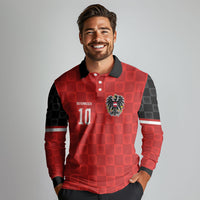 Austria Football Custom Long Sleeve Polo Shirt Bundesadler Red Checkerboard Eagle