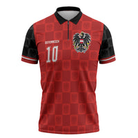 Austria Football Custom Zipper Polo Shirt Bundesadler Red Checkerboard Eagle