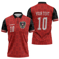 Austria Football Custom Zipper Polo Shirt Bundesadler Red Checkerboard Eagle