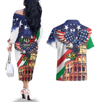Italian American Heritage Month Couples Matching Off The Shoulder Long Sleeve Dress and Hawaiian Shirt USA Eagle and The Colosseum with National Flag - Wonder Print Shop