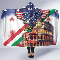 Italian American Heritage Month Hooded Blanket USA Eagle and The Colosseum with National Flag