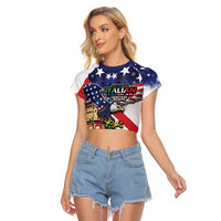 Italian American Heritage Month Raglan Cropped T Shirt USA Eagle and The Colosseum with National Flag - Wonder Print Shop