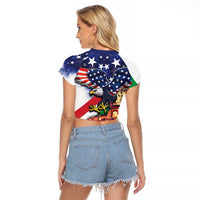 Italian American Heritage Month Raglan Cropped T Shirt USA Eagle and The Colosseum with National Flag - Wonder Print Shop