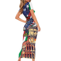 Italian American Heritage Month Short Sleeve Bodycon Dress USA Eagle and The Colosseum with National Flag - Wonder Print Shop
