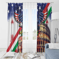 Italian American Heritage Month Window Curtain USA Eagle and The Colosseum with National Flag - Wonder Print Shop