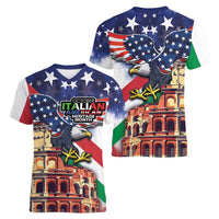 Italian American Heritage Month Women V-Neck T-Shirt USA Eagle and The Colosseum with National Flag - Wonder Print Shop