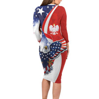 Polish American Heritage Month Family Matching Long Sleeve Bodycon Dress and Hawaiian Shirt USA Eagle and Poland Eagle with National Flag - Wonder Print Shop
