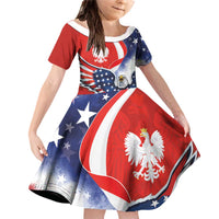 Polish American Heritage Month Family Matching Off Shoulder Short Dress and Hawaiian Shirt USA Eagle and Poland Eagle with National Flag - Wonder Print Shop