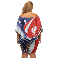 Polish American Heritage Month Off Shoulder Short Dress USA Eagle and Poland Eagle with National Flag - Wonder Print Shop