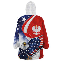 Polish American Heritage Month Wearable Blanket Hoodie USA Eagle and Poland Eagle with National Flag - Wonder Print Shop