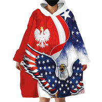 Polish American Heritage Month Wearable Blanket Hoodie USA Eagle and Poland Eagle with National Flag - Wonder Print Shop