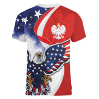 Polish American Heritage Month Women V-Neck T-Shirt USA Eagle and Poland Eagle with National Flag - Wonder Print Shop