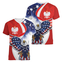 Polish American Heritage Month Women V-Neck T-Shirt USA Eagle and Poland Eagle with National Flag - Wonder Print Shop