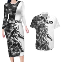 Funny Christmasquatch Camouflage of Snowflakes Couples Matching Long Sleeve Bodycon Dress and Hawaiian Shirt - Wonder Print Shop