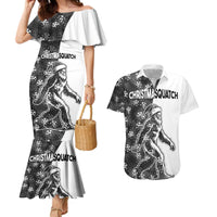 Funny Christmasquatch Camouflage of Snowflakes Couples Matching Mermaid Dress and Hawaiian Shirt - Wonder Print Shop