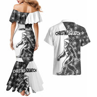 Funny Christmasquatch Camouflage of Snowflakes Couples Matching Mermaid Dress and Hawaiian Shirt - Wonder Print Shop