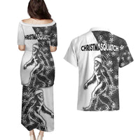 Funny Christmasquatch Camouflage of Snowflakes Couples Matching Puletasi and Hawaiian Shirt - Wonder Print Shop