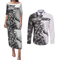 Funny Christmasquatch Camouflage of Snowflakes Couples Matching Puletasi and Long Sleeve Button Shirt - Wonder Print Shop