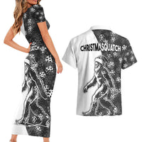 Funny Christmasquatch Camouflage of Snowflakes Couples Matching Short Sleeve Bodycon Dress and Hawaiian Shirt - Wonder Print Shop